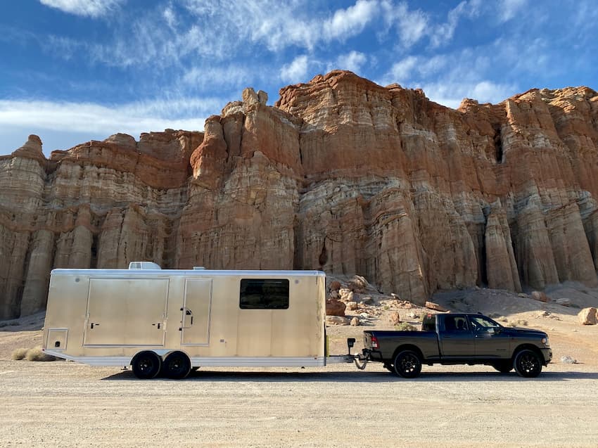 living vehicle in front of a canyon
