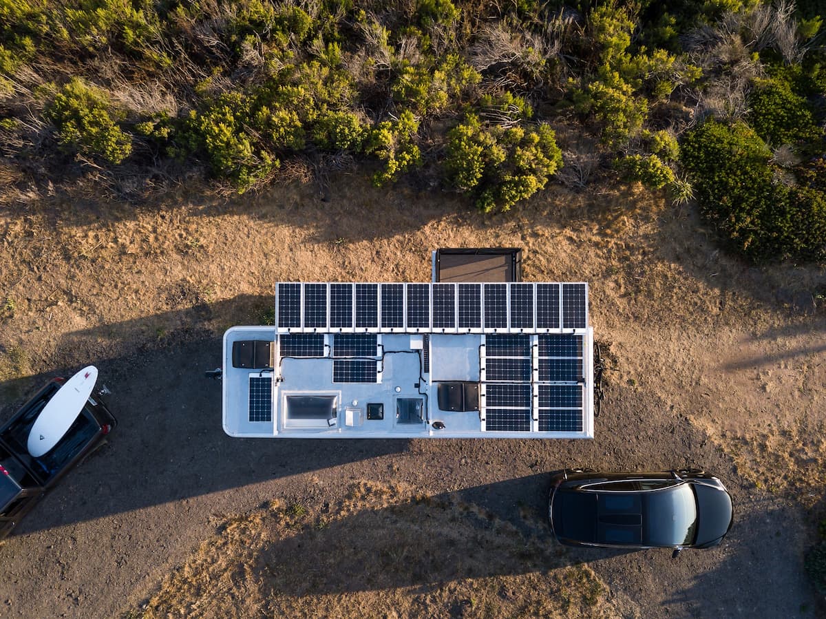 high end travel trailer with solar rays