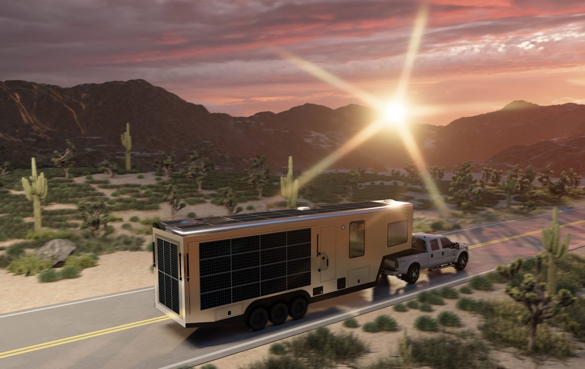 Rendering of a truck towing a GT39 gooseneck trailer